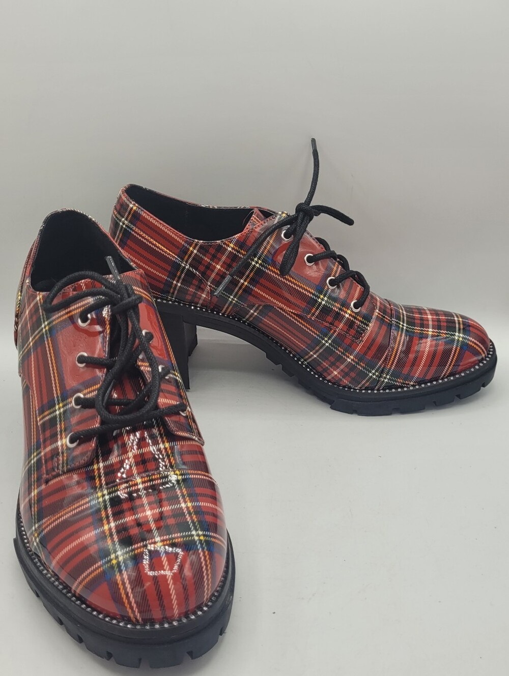 Jessica Simpson Resina red plaid Tartan chunky 3.25" heel oxfords - Picture 8 of 16